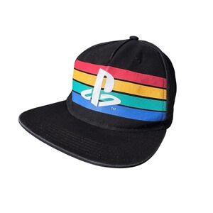 PlayStation Snapback‎ Hat Black Rainbow Stripe Logo Flat Brim Adjustable